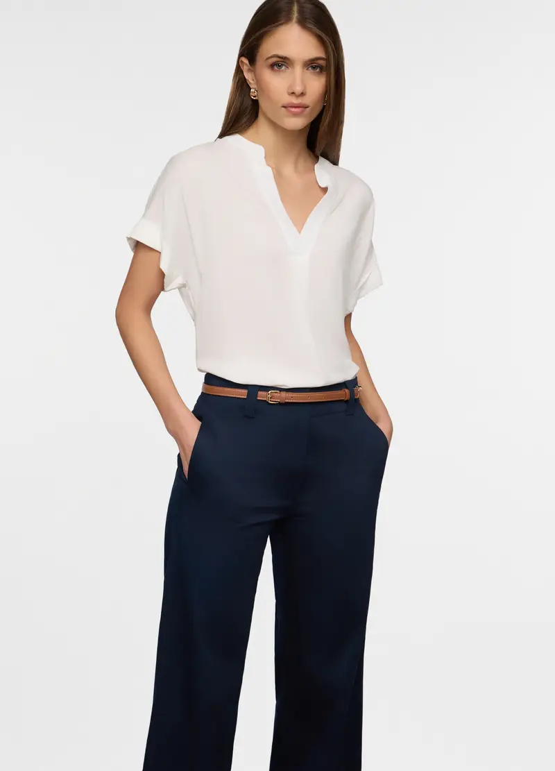 Blusa Regular Fit Con Scollo A V Donna, Bianco panna