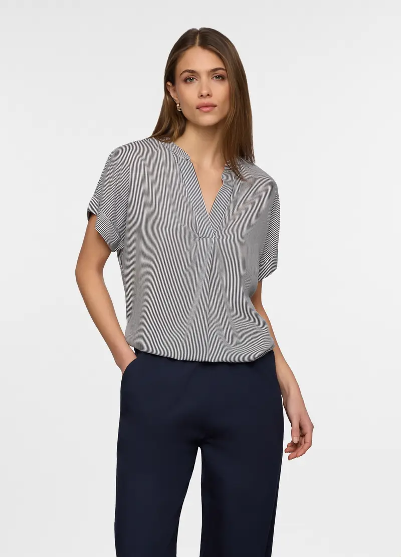 Blusa Regular Fit Con Scollo A V Donna, Blu navy