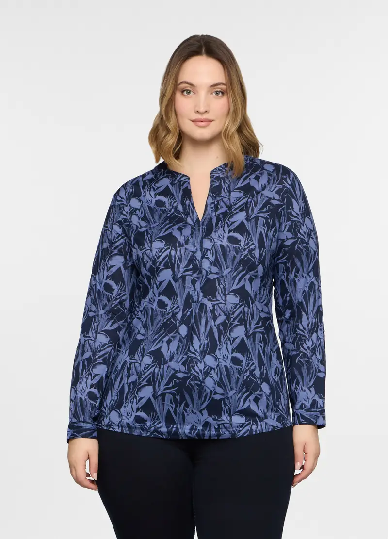 Blusa Regular Fit Con Scollo A V Donna Curvy, Blu chiaro