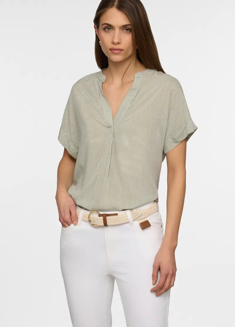 Blusa Regular Fit Con Scollo A V Donna, Verde oliva