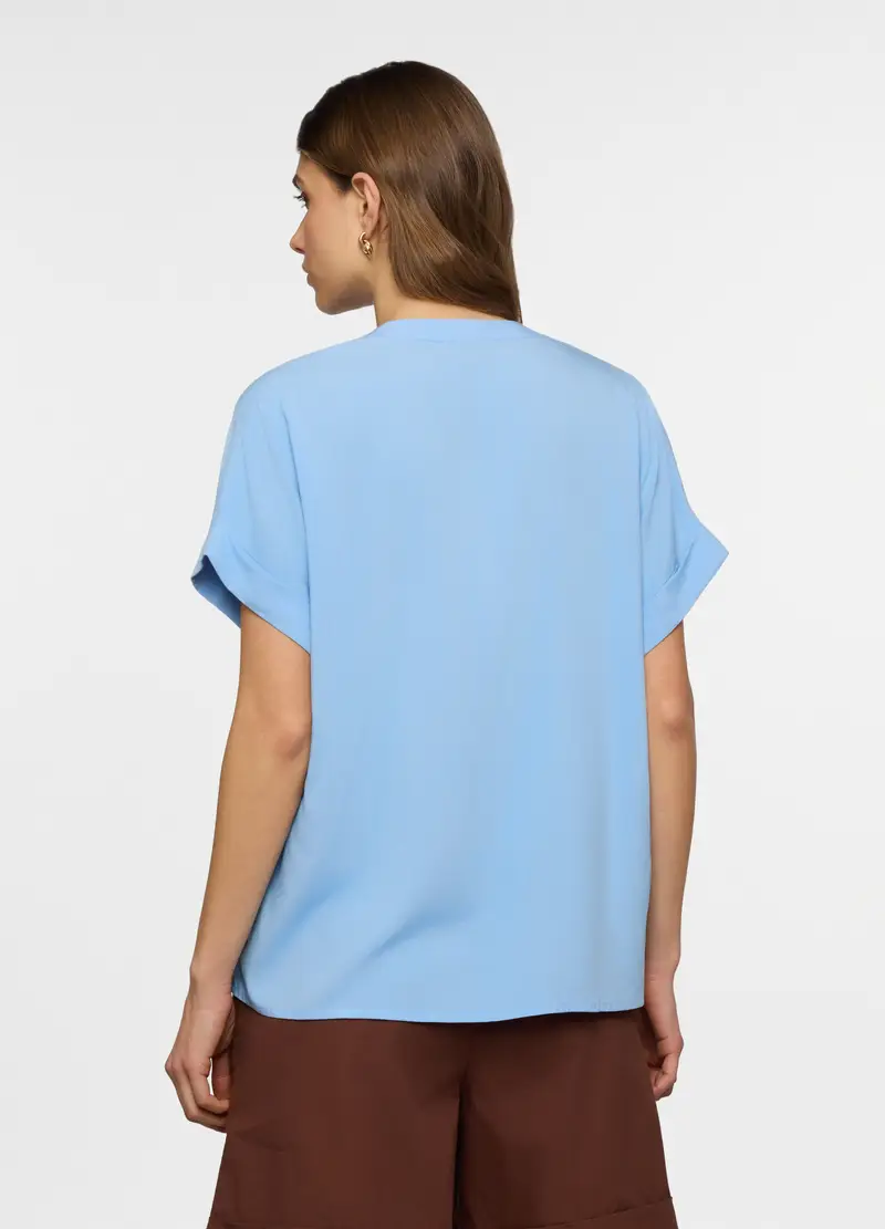 Blusa Regular Fit Con Scollo A V In Pura Viscosa Donna, Azzurro chiaro miniatura 2