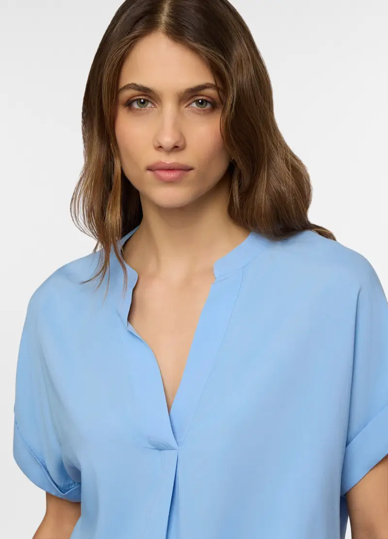 Blusa Regular Fit Con Scollo A V In Pura Viscosa Donna, Azzurro chiaro miniatura 3