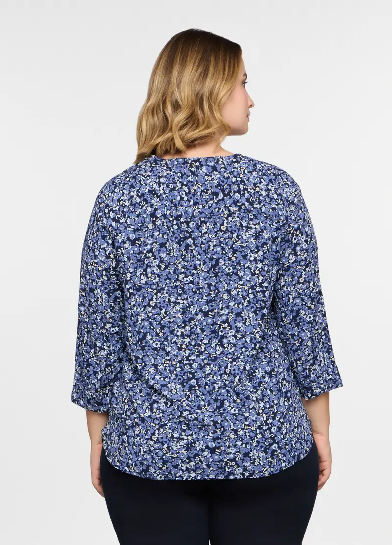 Blusa Regular Fit Con Scollo A V In Pura Viscosa Donna Curvy, Blu elettrico miniatura 2