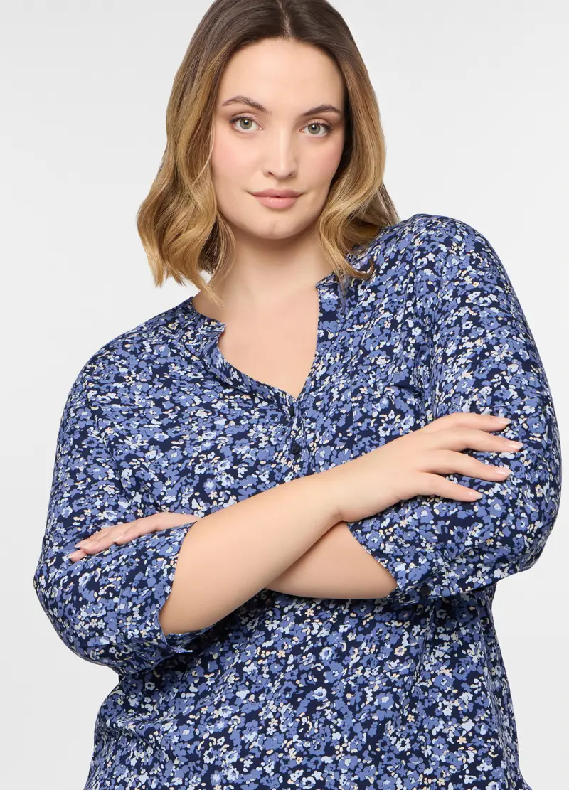 Blusa Regular Fit Con Scollo A V In Pura Viscosa Donna Curvy, Blu elettrico miniatura 3