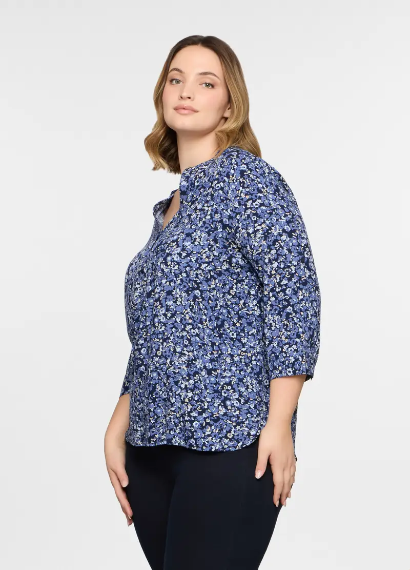 Blusa Regular Fit Con Scollo A V In Pura Viscosa Donna Curvy, Blu elettrico