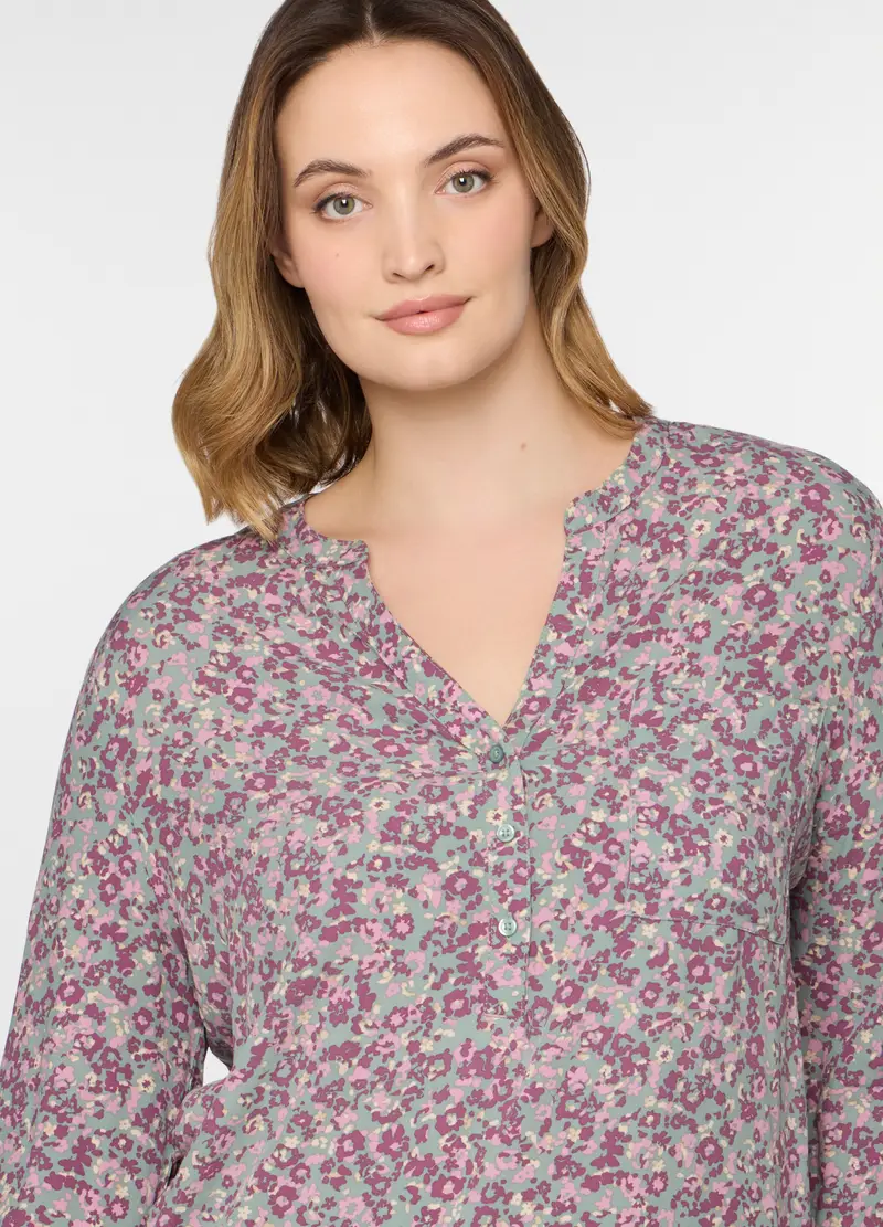 Blusa Regular Fit Con Scollo A V In Pura Viscosa Donna Curvy, Rosa chiaro miniatura 3