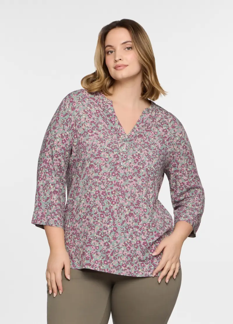 Blusa Regular Fit Con Scollo A V In Pura Viscosa Donna Curvy, Rosa chiaro