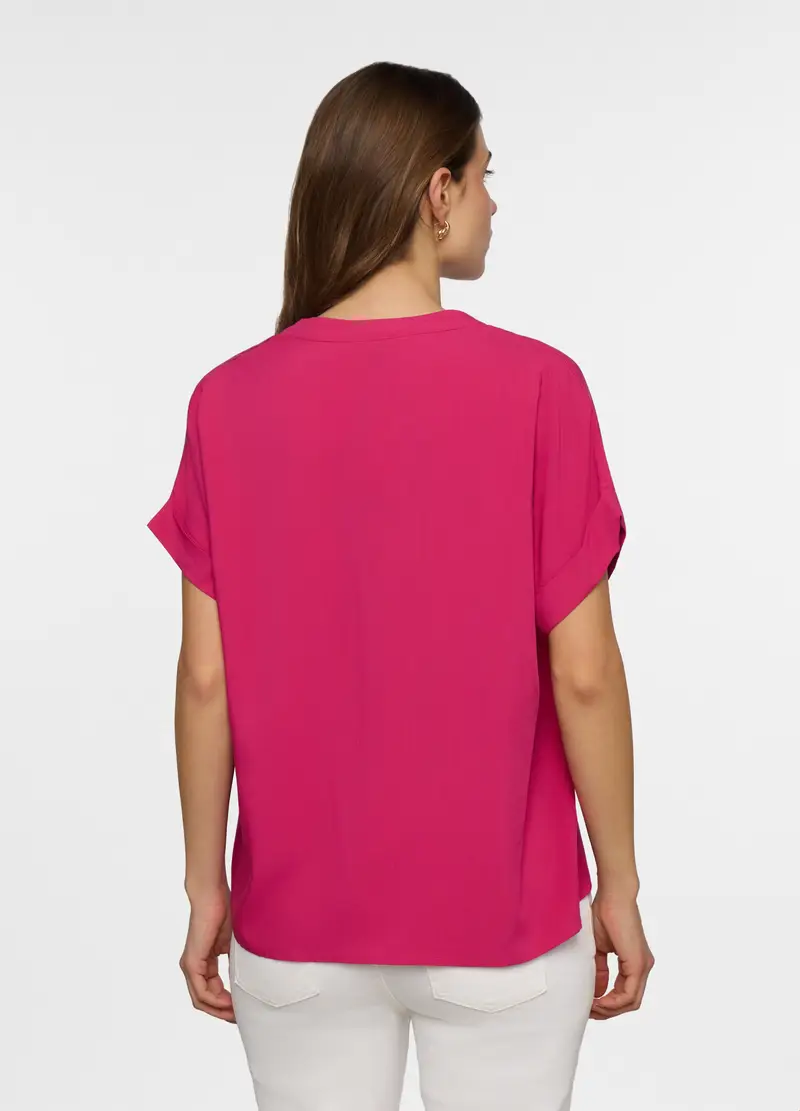 Blusa Regular Fit Con Scollo A V In Pura Viscosa Donna, Rosa fuxia miniatura 2