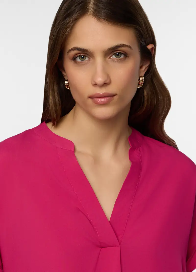 Blusa Regular Fit Con Scollo A V In Pura Viscosa Donna, Rosa fuxia miniatura 3