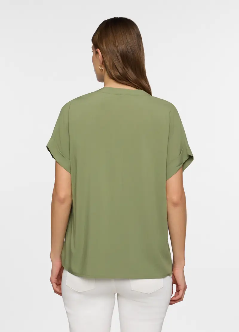 Blusa Regular Fit Con Scollo A V In Pura Viscosa Donna, Verde oliva miniatura 2