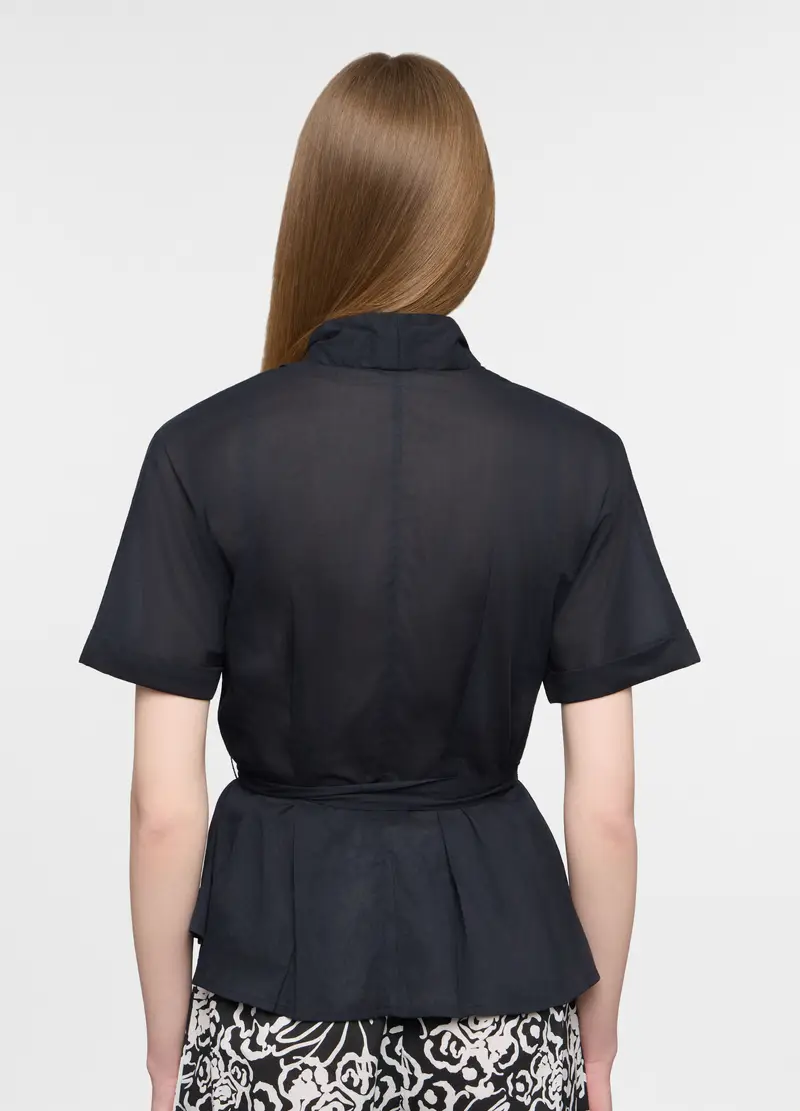 Blusa Regular Fit Con Scollo A V In Puro Cotone Donna, Nero miniatura 2