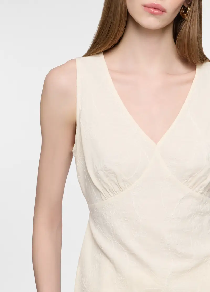 Blusa Regular Fit Con Scollo A V Misto Cotone Donna, Bianco avorio miniatura 3