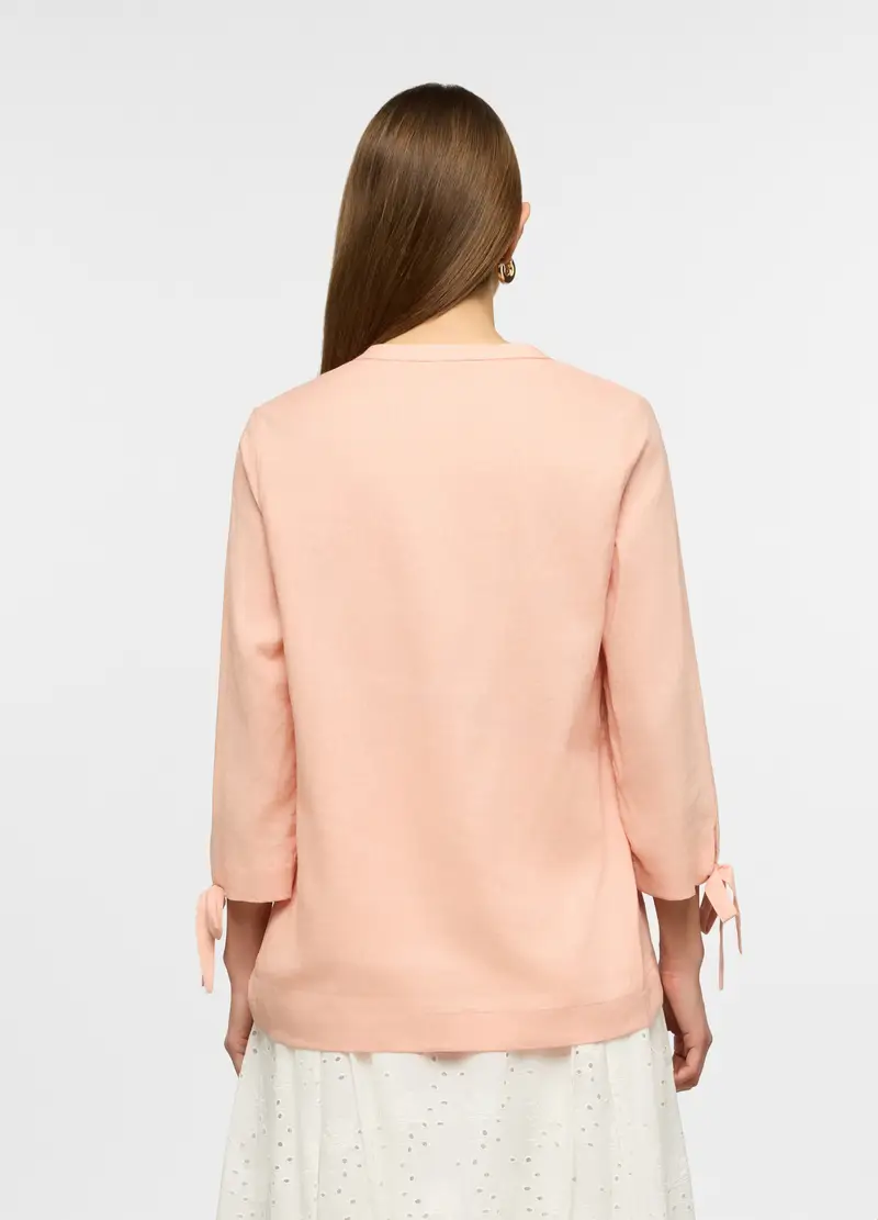Blusa Regular Fit Con Scollo A V Misto Lino Donna, Rosa corallo miniatura 2