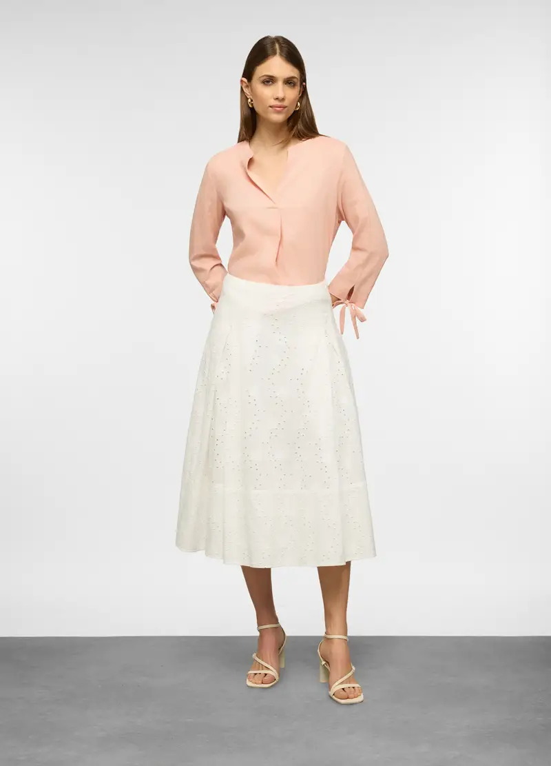 Blusa Regular Fit Con Scollo A V Misto Lino Donna, Rosa corallo