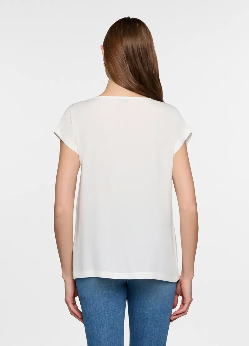 Blusa Regular Fit Con Scollo Rotondo Donna, Bianco panna miniatura 2