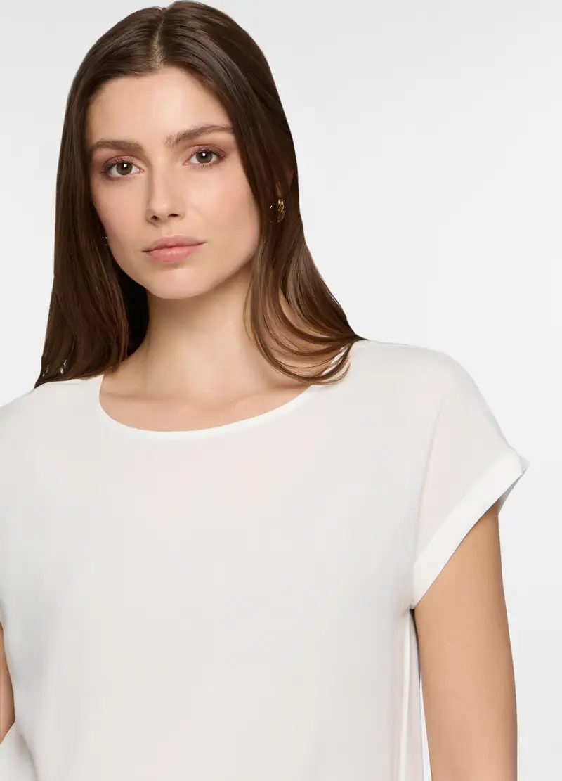 Blusa Regular Fit Con Scollo Rotondo Donna, Bianco panna miniatura 3