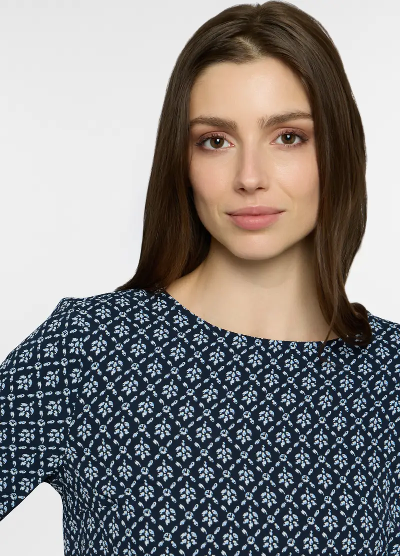 Blusa Regular Fit Con Scollo Rotondo Donna, Blu navy miniatura 3