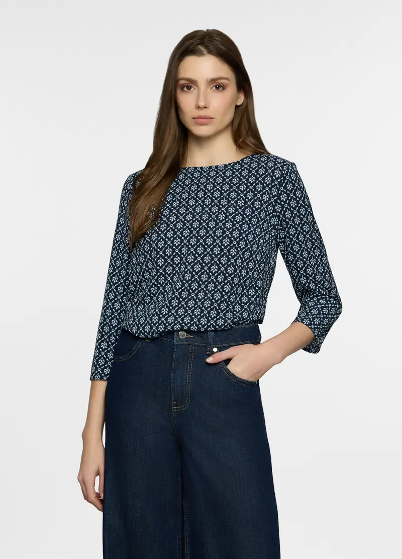 Blusa Regular Fit Con Scollo Rotondo Donna, Blu navy