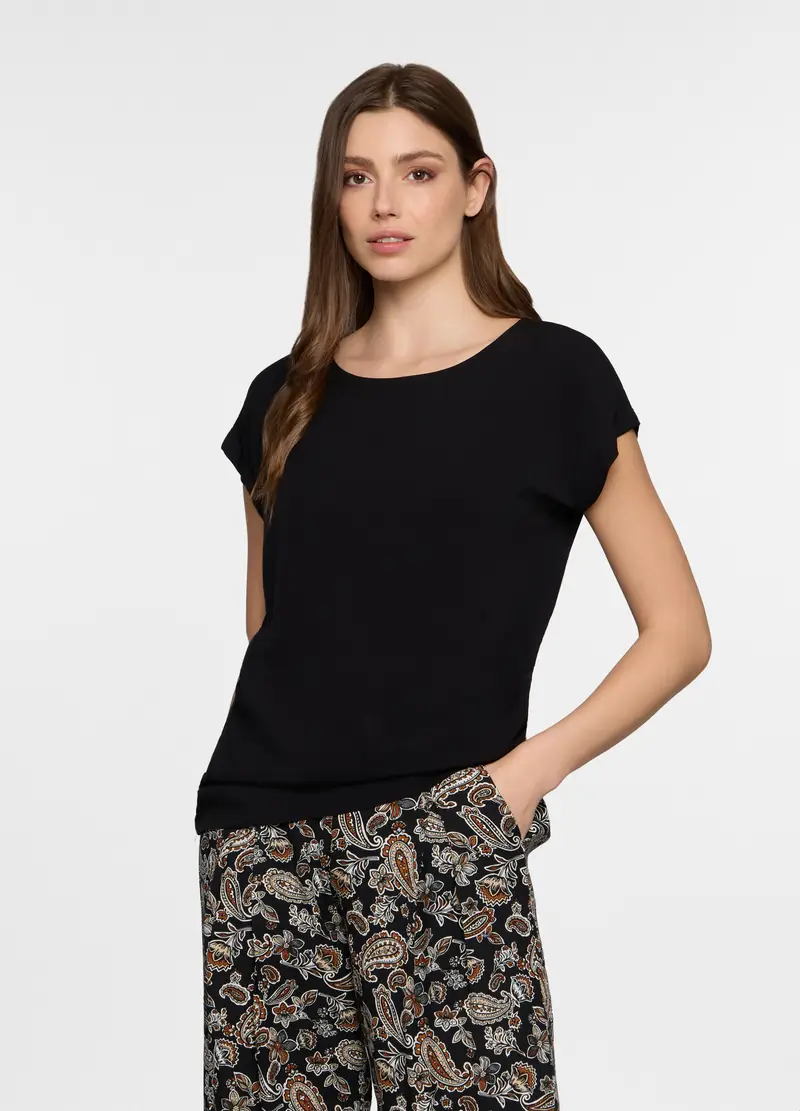 Blusa Regular Fit Con Scollo Rotondo Donna, Nero