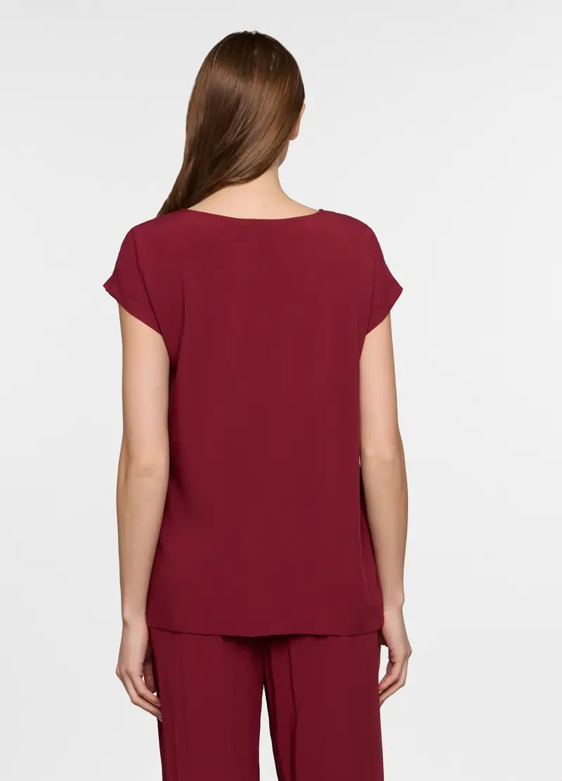 Blusa Regular Fit Con Scollo Rotondo Donna, Rosso scuro miniatura 2