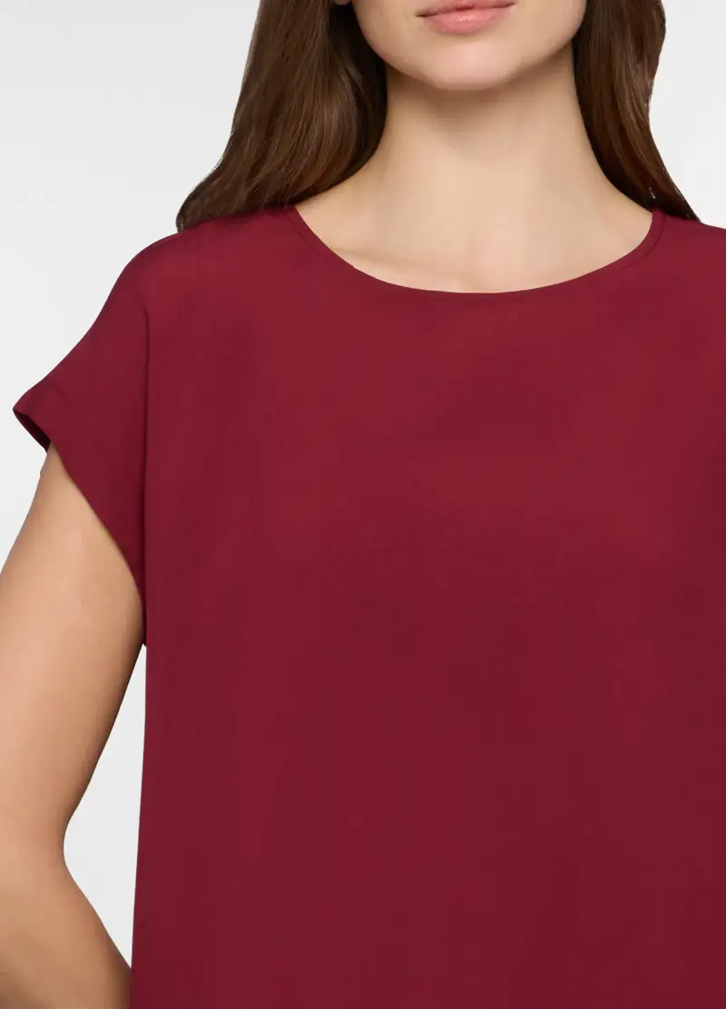 Blusa Regular Fit Con Scollo Rotondo Donna, Rosso scuro miniatura 3