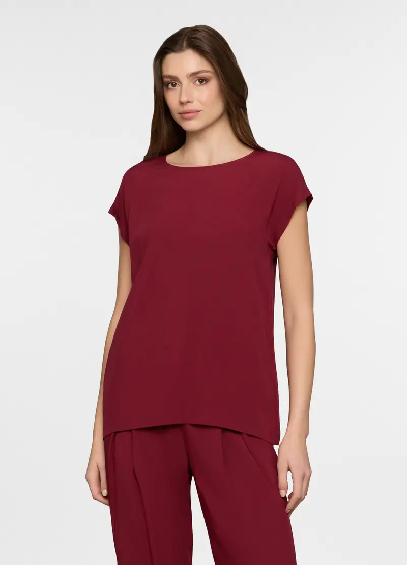 Blusa Regular Fit Con Scollo Rotondo Donna, Rosso scuro
