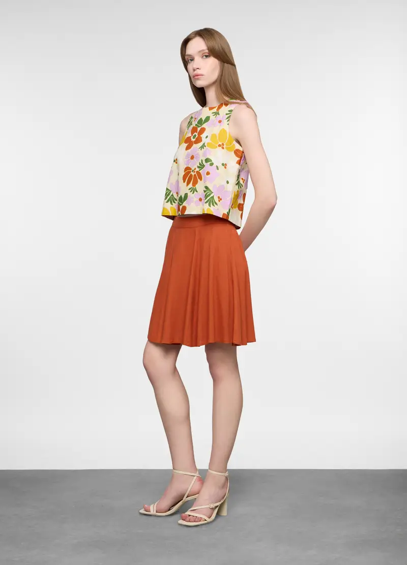 Blusa Regular Fit Con Scollo Rotondo Misto Lino Donna, Beige chiaro