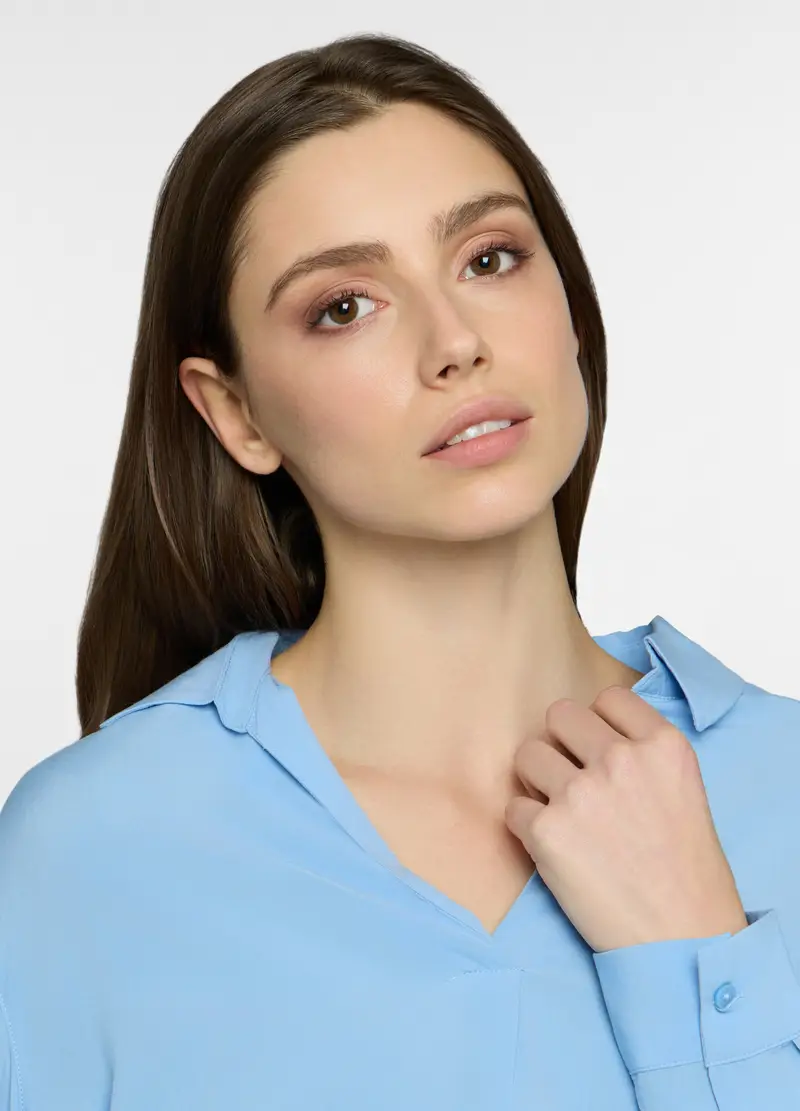 Blusa Regular Fit In Pura Viscosa Con Scollo A V Donna, Azzurro cielo miniatura 3