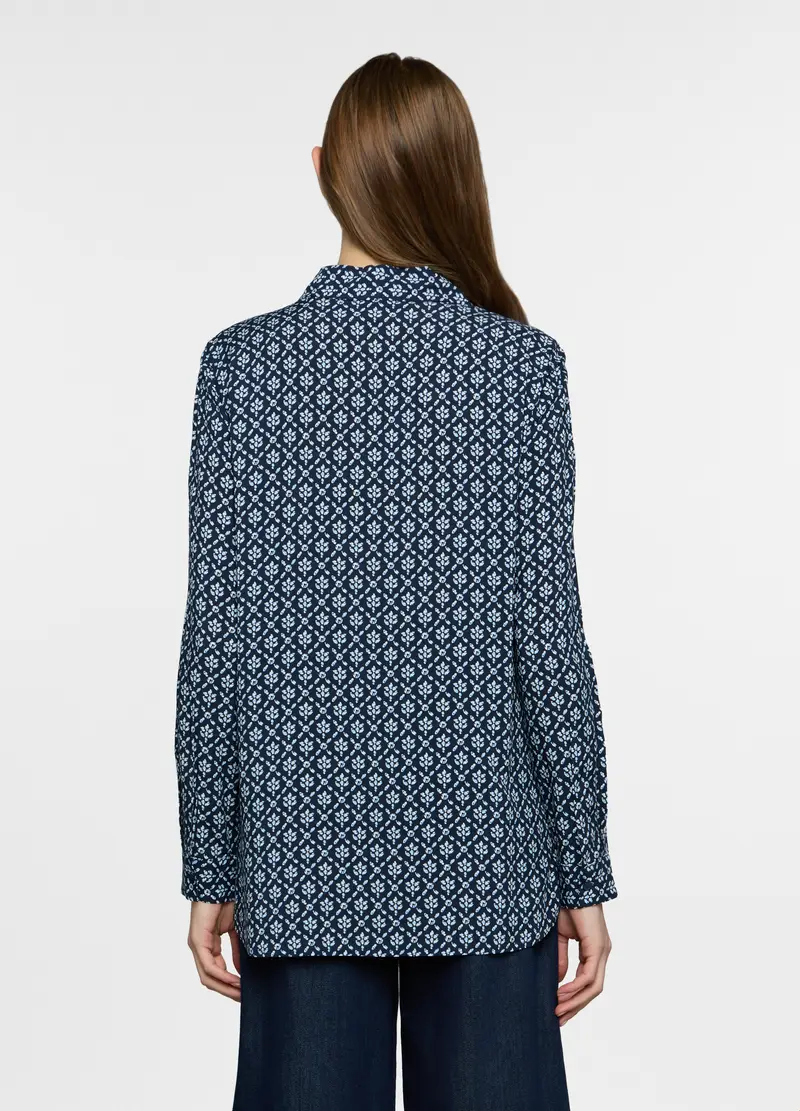 Blusa Regular Fit In Pura Viscosa Con Scollo A V Donna, Blu navy miniatura 2