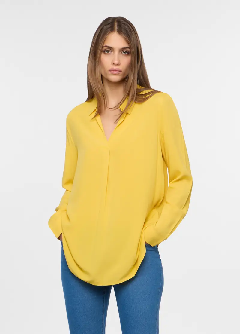 Blusa Regular Fit In Pura Viscosa Con Scollo A V Donna, Giallo banana