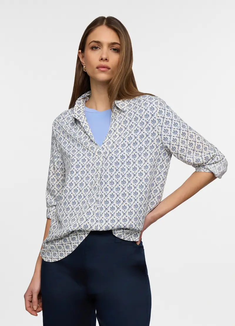 Blusa Regular Fit In Pura Viscosa Donna, Bianco