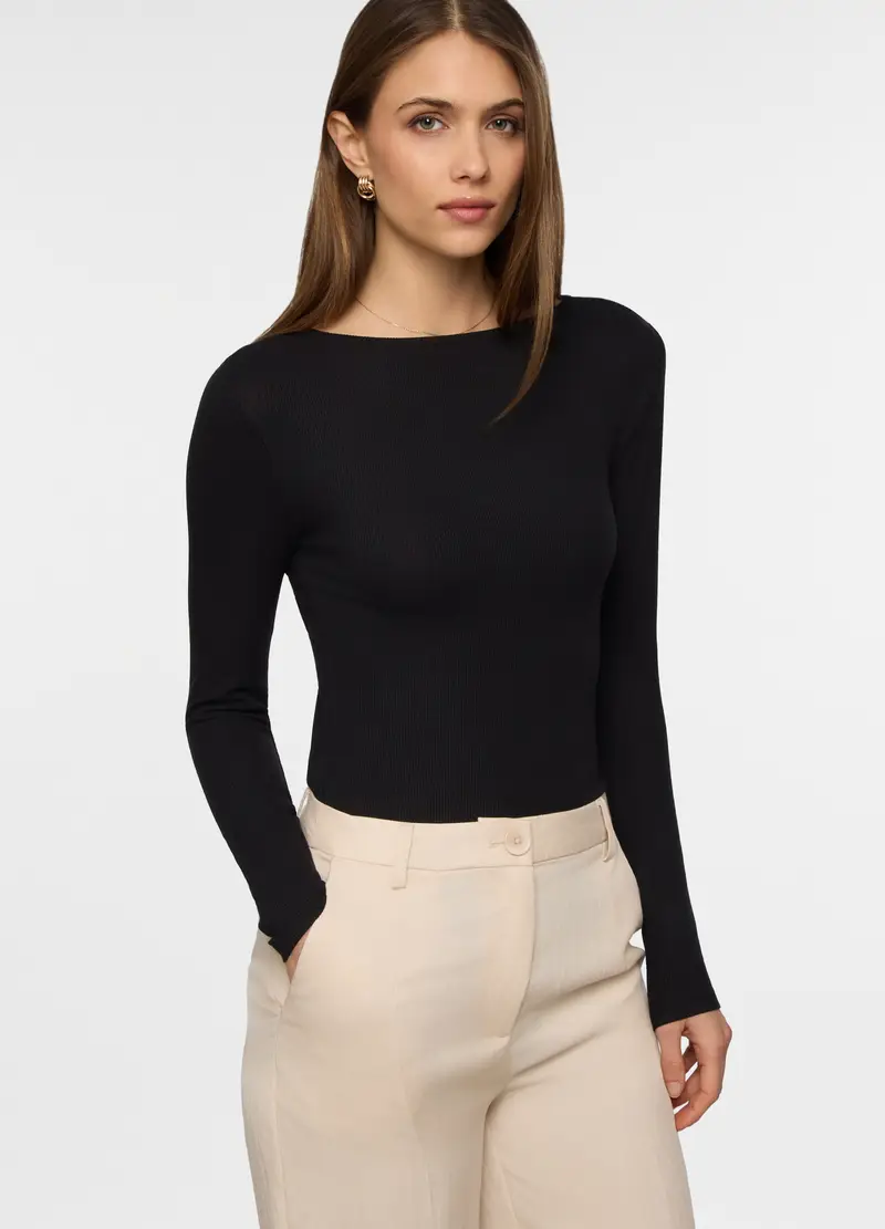 Body In Costina Di Viscosa Stretch Donna, Nero