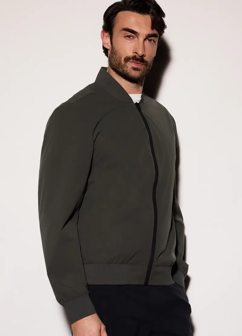Bomber In Tessuto Tecnico Con Zip Uomo, Verde antracite miniatura 3