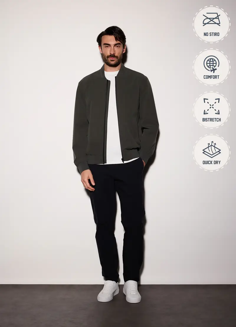 Bomber In Tessuto Tecnico Con Zip Uomo, Verde antracite