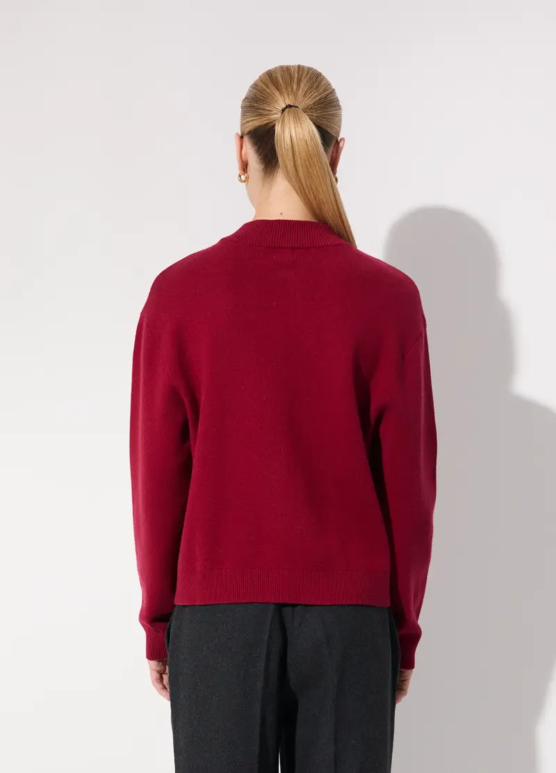 Bomber In Tricot Con Zip Donna, Unisex, Rosso ciliegia miniatura 3