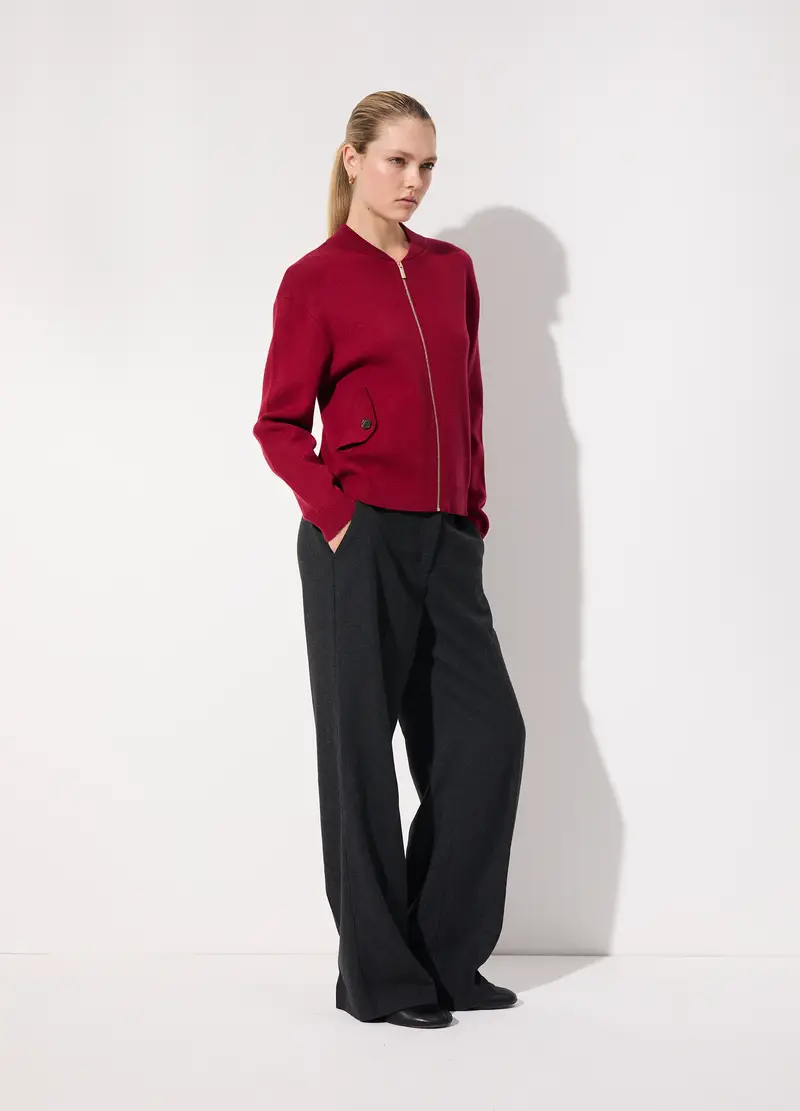Bomber In Tricot Con Zip Donna, Unisex, Rosso ciliegia