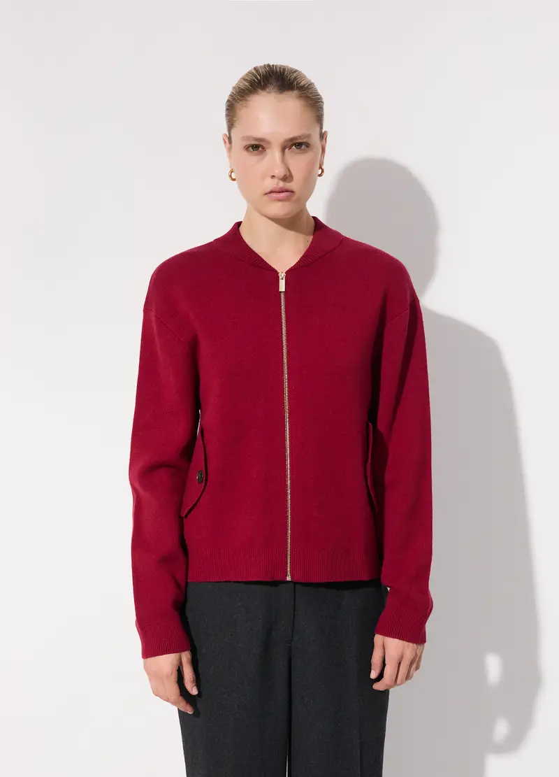 Bomber In Tricot Con Zip Donna, Unisex, Rosso ciliegia miniatura 2