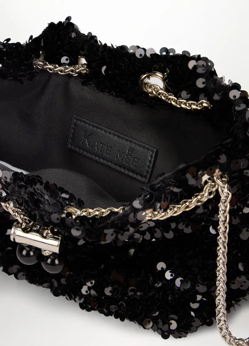 Borsa A Secchiello Con Paillettes Donna, Nero miniatura 3