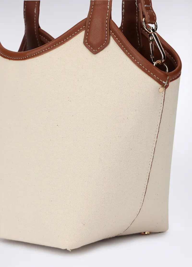 Borsa A Secchiello Donna, Bianco/Marrone miniatura 2