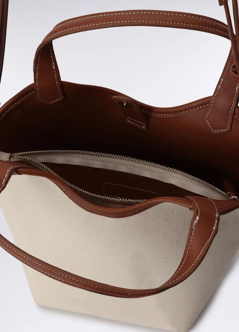 Borsa A Secchiello Donna, Bianco/Marrone miniatura 3