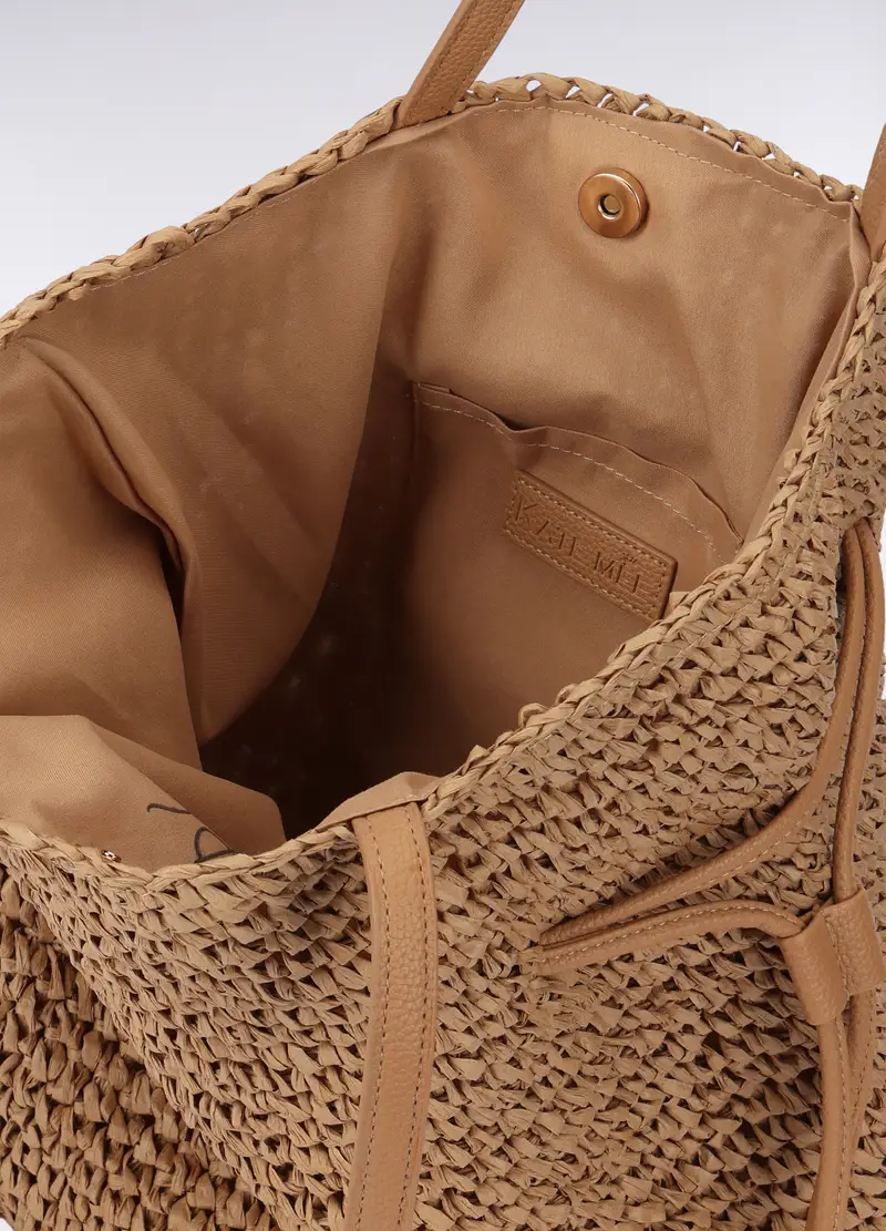 Borsa A Spalla In Carta Tessile Donna, Marrone chiaro miniatura 2