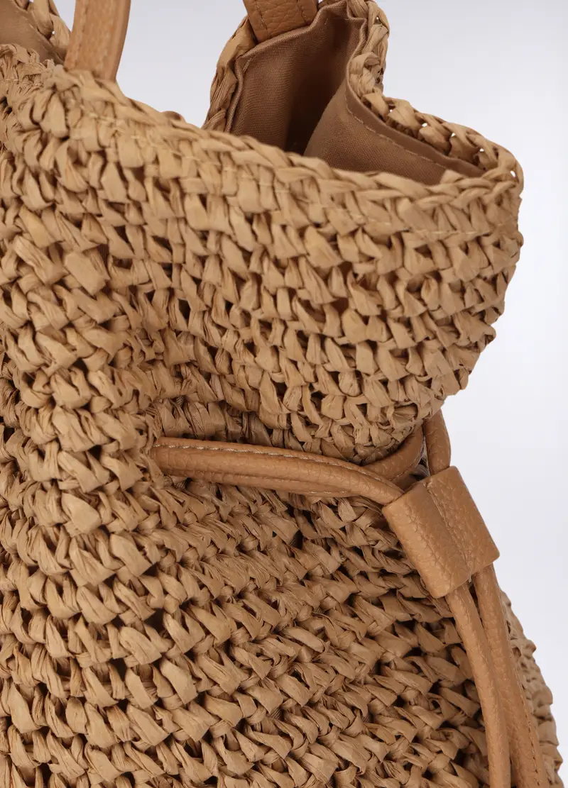 Borsa A Spalla In Carta Tessile Donna, Marrone chiaro miniatura 3