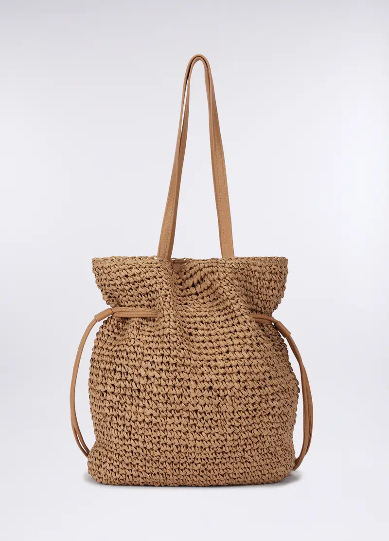 Borsa A Spalla In Carta Tessile Donna, Marrone chiaro