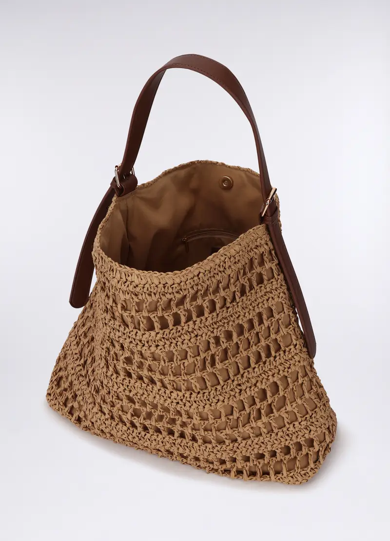 Borsa A Spalla In Carta Tessile Donna, Marrone chiaro miniatura 2