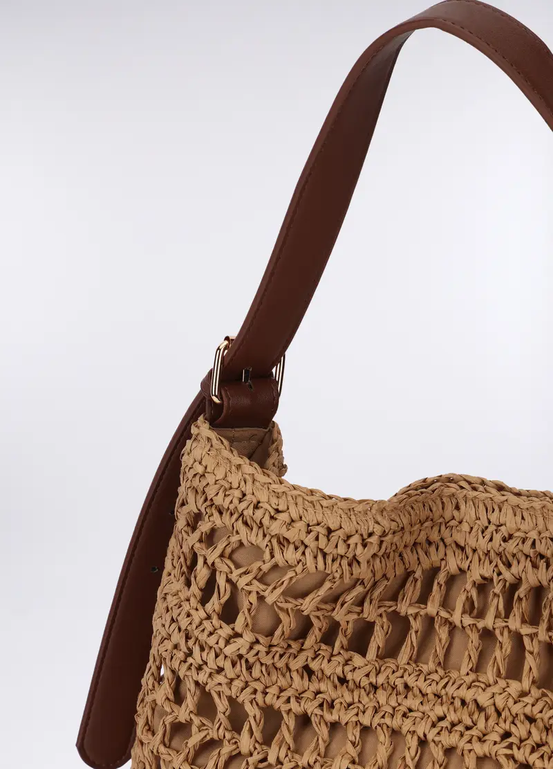 Borsa A Spalla In Carta Tessile Donna, Marrone chiaro miniatura 3