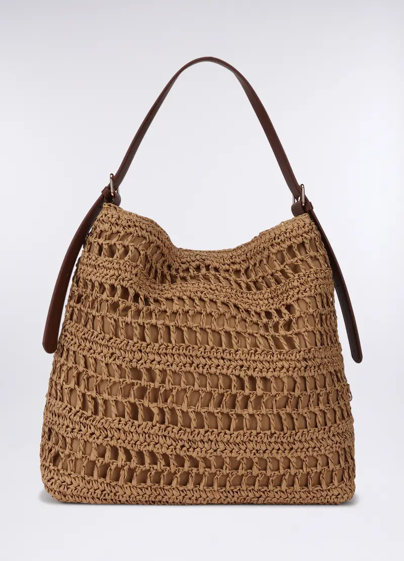 Borsa A Spalla In Carta Tessile Donna, Marrone chiaro