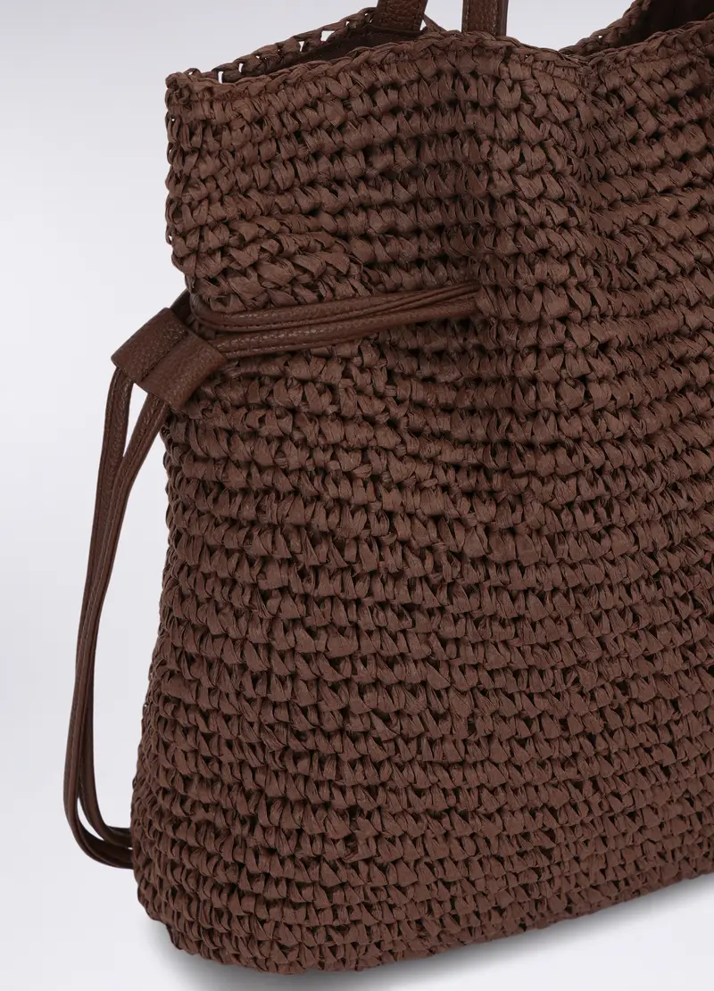 Borsa A Spalla In Carta Tessile Donna, Marrone scuro miniatura 3