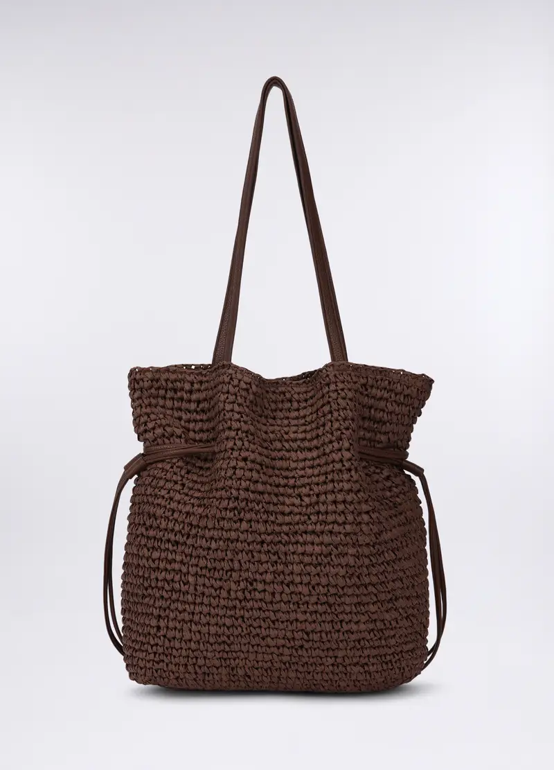 Borsa A Spalla In Carta Tessile Donna, Marrone scuro