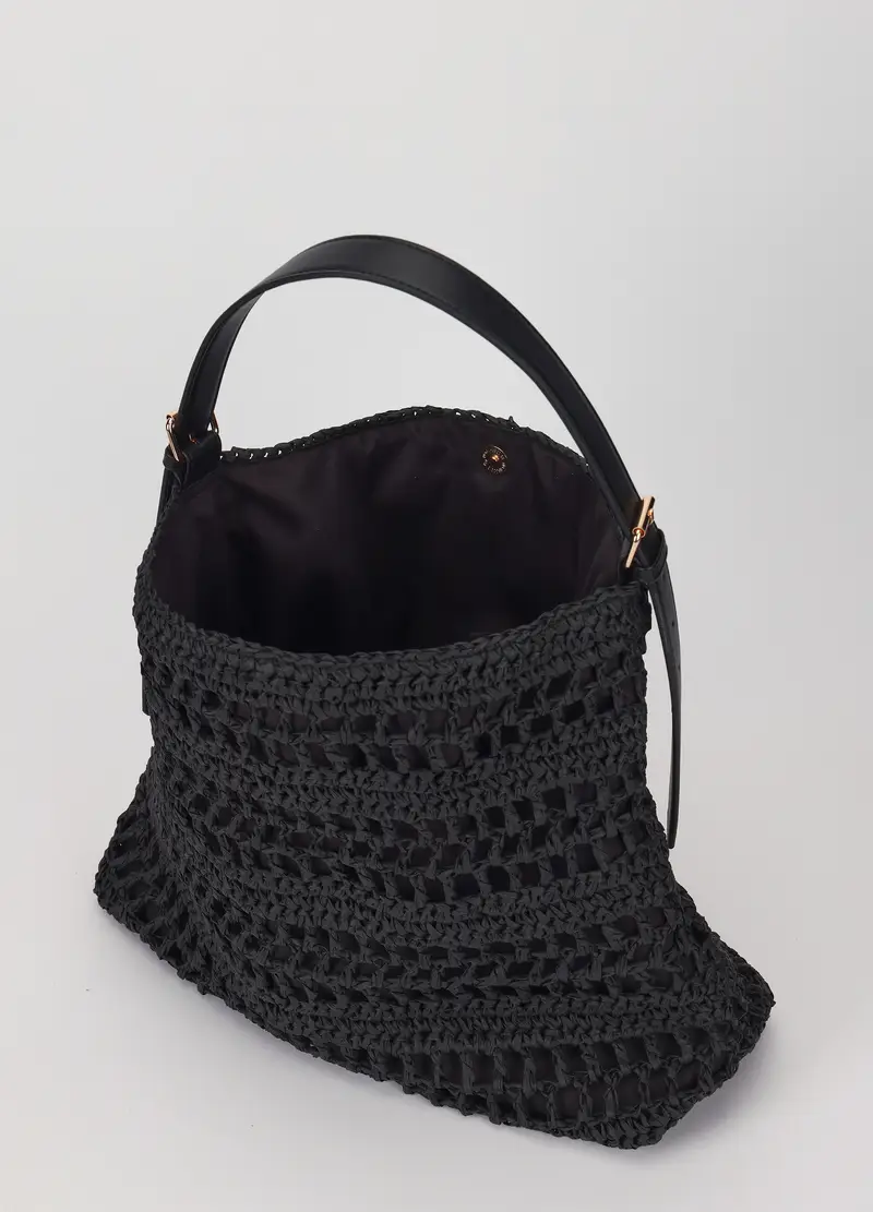 Borsa A Spalla In Carta Tessile Donna, Nero miniatura 3