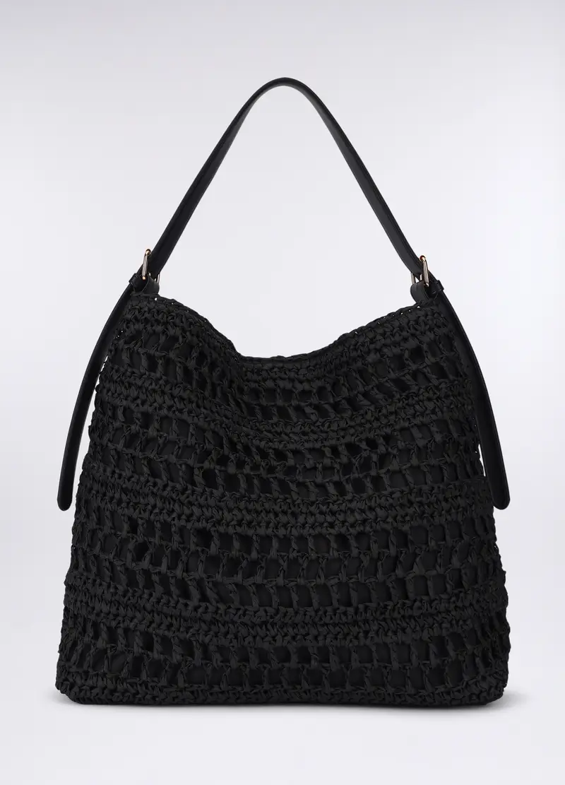 Borsa A Spalla In Carta Tessile Donna, Nero